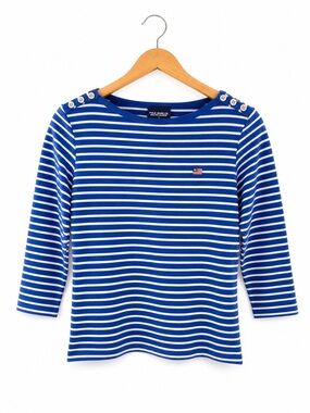 Polo Ralph Lauren Striped Boatneck Top Blue White 3/4 Sleeve Nautical Small